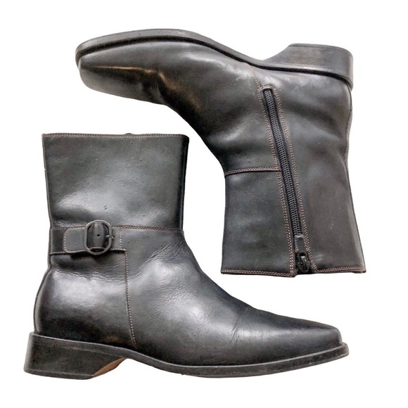 Cole Haan Leather Side Zip Square Toe Short Boots Black Size 7 - Picture 1 of 7